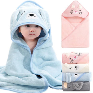 Corvaine Hooded Baby Bath Towel with Cute Animal Ears Soft Coral Fleece Wrap Blanket for Newborns and Toddlers Ages 0 to 3 Years - Corvaine