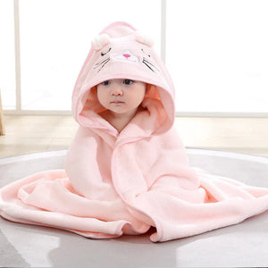 Corvaine Hooded Baby Bath Towel with Cute Animal Ears Soft Coral Fleece Wrap Blanket for Newborns and Toddlers Ages 0 to 3 Years - Corvaine