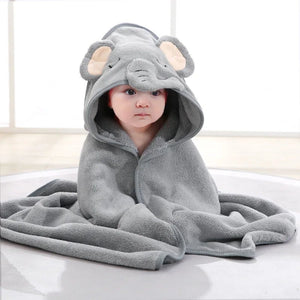 Corvaine Hooded Baby Bath Towel with Cute Animal Ears Soft Coral Fleece Wrap Blanket for Newborns and Toddlers Ages 0 to 3 Years - Corvaine