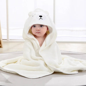 Corvaine Hooded Baby Bath Towel with Cute Animal Ears Soft Coral Fleece Wrap Blanket for Newborns and Toddlers Ages 0 to 3 Years - Corvaine