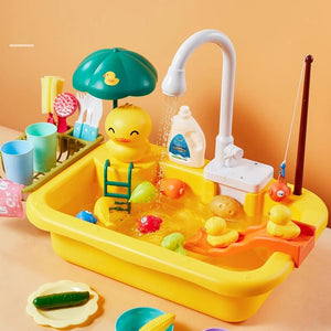 Corvaine Kitchen Sink Toy with Real Running Water Electric Dishwasher Playset with Dishes Utensils and Food for Kids Ages 3 and Up - Corvaine