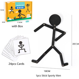 Corvaine Montessori Stick Figure Puzzle Board with 24 Challenge Cards Teaches Body Movement and Joints for Kids Ages 3 to 6 Years - Corvaine