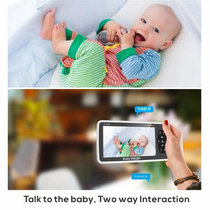 New 5 inch Video Baby Monitor with Camera and Audio, 4X Zoom, 22Hrs Battery, 1000ft Range 2 - Way Audio Temperature Sensor Lullaby - Corvaine