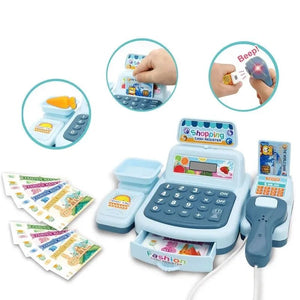 Corvaine Electronic Cash Register Toy with Scanner Lights and Sounds Pretend Play Supermarket Cashier for Kids Ages 3 and Up - Corvaine