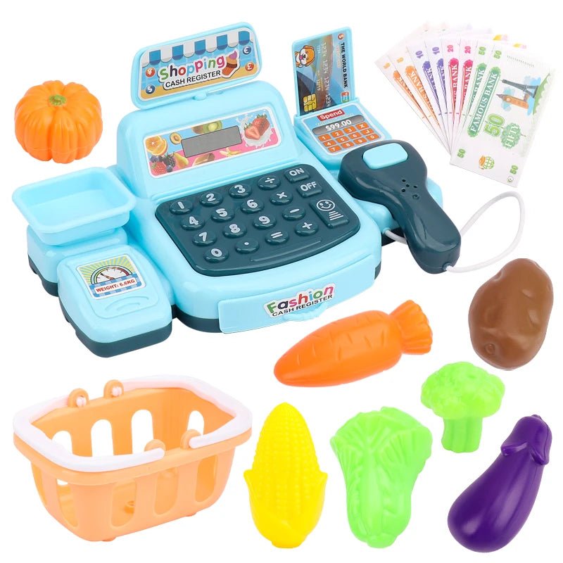 Corvaine Electronic Cash Register Toy with Scanner Lights and Sounds Pretend Play Supermarket Cashier for Kids Ages 3 and Up - Corvaine