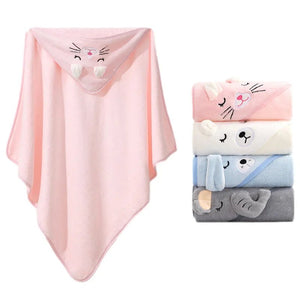 Corvaine Hooded Baby Bath Towel with Cute Animal Ears Soft Coral Fleece Wrap Blanket for Newborns and Toddlers Ages 0 to 3 Years - Corvaine