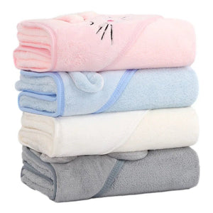 Corvaine Hooded Baby Bath Towel with Cute Animal Ears Soft Coral Fleece Wrap Blanket for Newborns and Toddlers Ages 0 to 3 Years - Corvaine