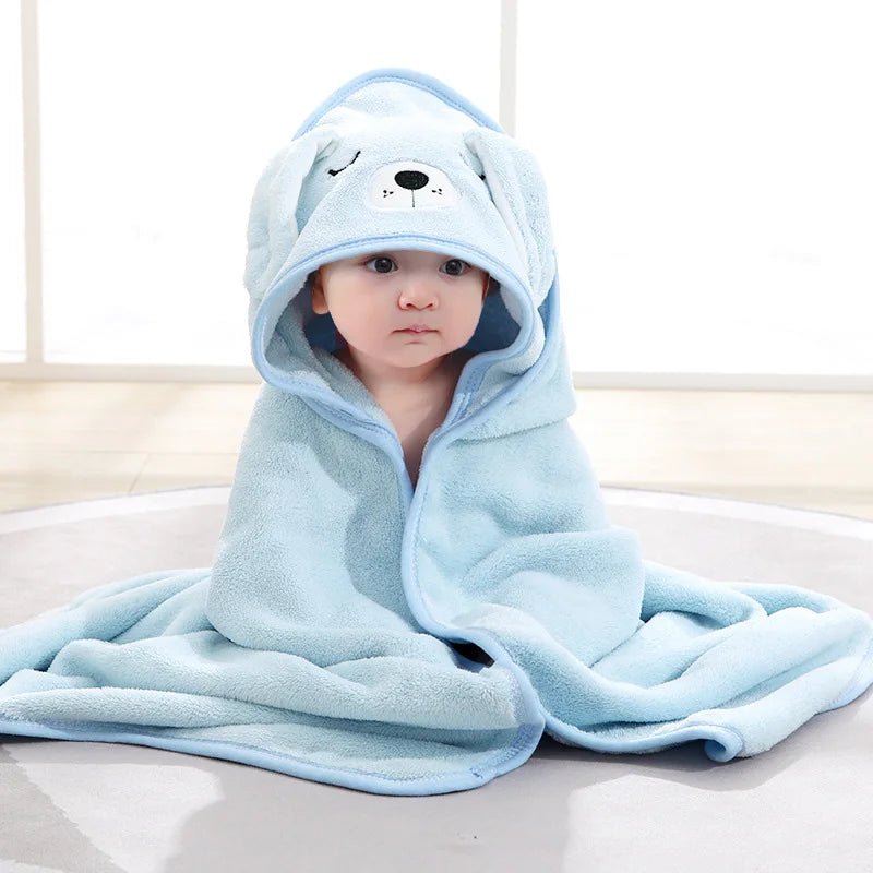 Corvaine Hooded Baby Bath Towel with Cute Animal Ears Soft Coral Fleece Wrap Blanket for Newborns and Toddlers Ages 0 to 3 Years - Corvaine
