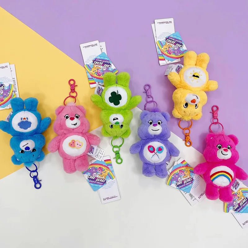 Corvaine Kawaii Care Bear Plush Keychain with Sound Cute Rainbow Bear Bag Charm Pendant Soft Stuffed Animal Gift for Teens and Adults - Corvaine