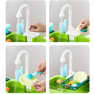 Corvaine Kitchen Sink Toy with Real Running Water Electric Dishwasher Playset with Dishes Utensils and Food for Kids Ages 3 and Up - Corvaine