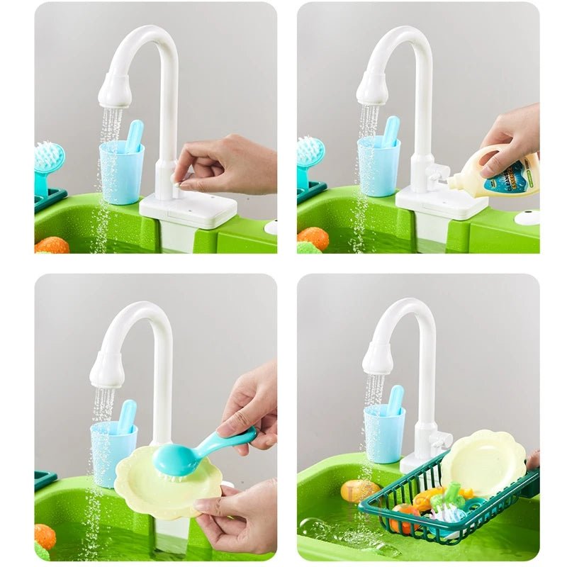 Corvaine Kitchen Sink Toy with Real Running Water Electric Dishwasher Playset with Dishes Utensils and Food for Kids Ages 3 and Up - Corvaine