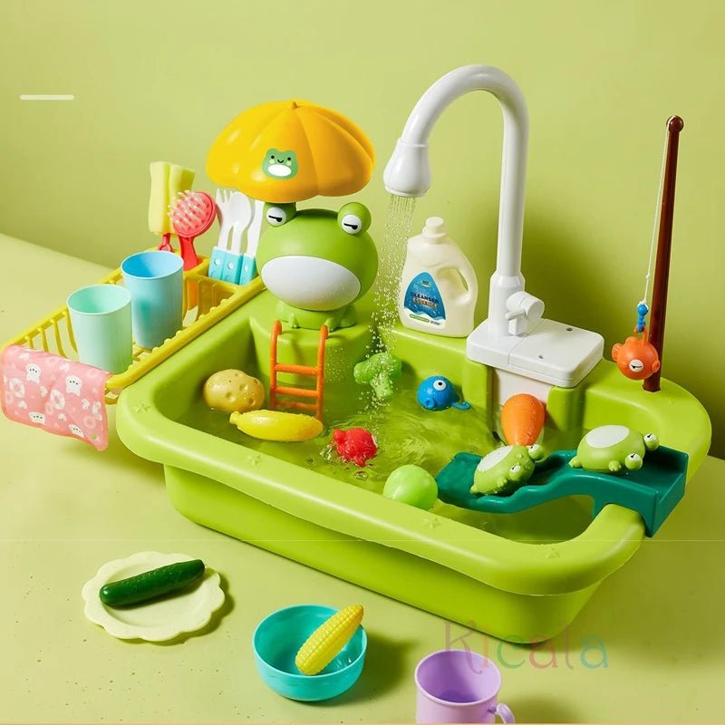 Corvaine Kitchen Sink Toy with Real Running Water Electric Dishwasher Playset with Dishes Utensils and Food for Kids Ages 3 and Up - Corvaine