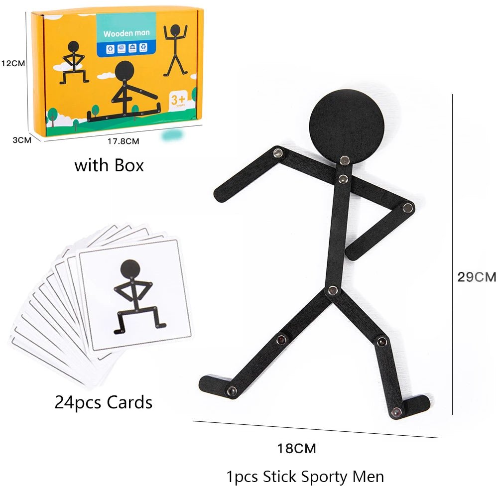 Corvaine Montessori Stick Figure Puzzle Board with 24 Challenge Cards Teaches Body Movement and Joints for Kids Ages 3 to 6 Years - Corvaine