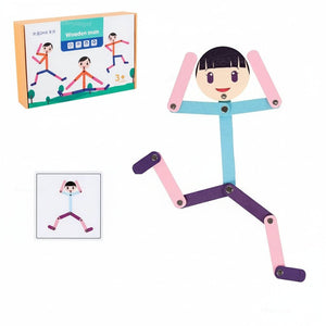Corvaine Montessori Stick Figure Puzzle Board with 24 Challenge Cards Teaches Body Movement and Joints for Kids Ages 3 to 6 Years - Corvaine