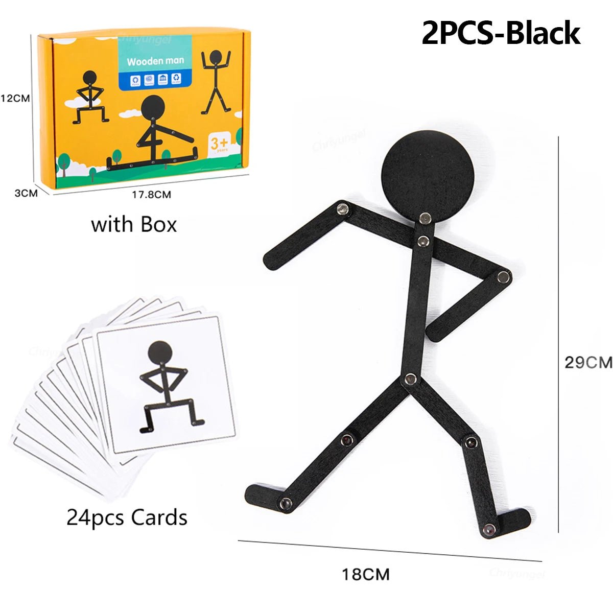 Corvaine Montessori Stick Figure Puzzle Board with 24 Challenge Cards Teaches Body Movement and Joints for Kids Ages 3 to 6 Years - Corvaine