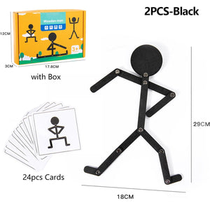 Corvaine Montessori Stick Figure Puzzle Board with 24 Challenge Cards Teaches Body Movement and Joints for Kids Ages 3 to 6 Years - Corvaine