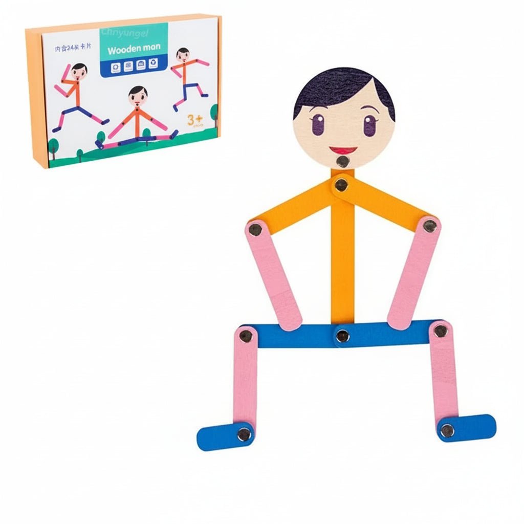 Corvaine Montessori Stick Figure Puzzle Board with 24 Challenge Cards Teaches Body Movement and Joints for Kids Ages 3 to 6 Years - Corvaine