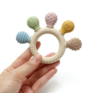 Corvaine Silicone Ring Teether Multi Texture Chew Beads Soothes Sore Gums Sensory Toy for Babies 0 to 12 Months Teething Relief - Corvaine