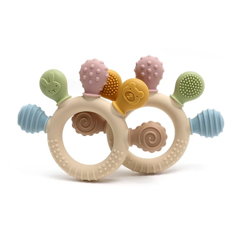 Corvaine Silicone Ring Teether Multi Texture Chew Beads Soothes Sore Gums Sensory Toy for Babies 0 to 12 Months Teething Relief - Corvaine