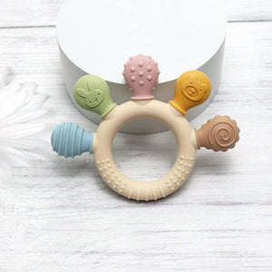 Corvaine Silicone Ring Teether Multi Texture Chew Beads Soothes Sore Gums Sensory Toy for Babies 0 to 12 Months Teething Relief - Corvaine