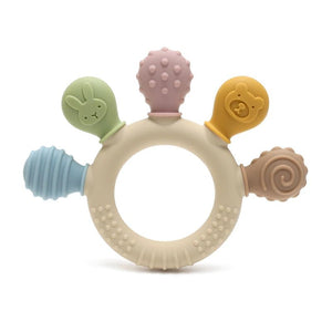Corvaine Silicone Ring Teether Multi Texture Chew Beads Soothes Sore Gums Sensory Toy for Babies 0 to 12 Months Teething Relief - Corvaine
