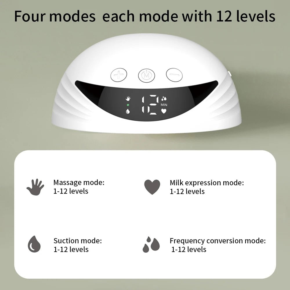 Wearable Breast Pump Hands Free Electric Breast Pumps Comfort Milk Collector Lightweight with LED Display 4 Modes & 12 Levels - Corvaine