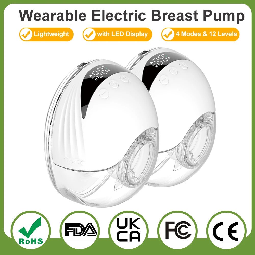 Wearable Breast Pump Hands Free Electric Breast Pumps Comfort Milk Collector Lightweight with LED Display 4 Modes & 12 Levels - Corvaine
